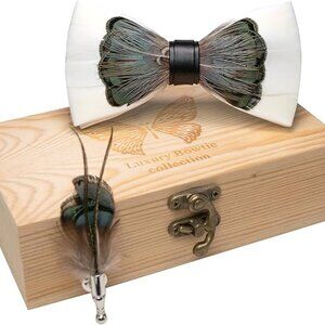 Handmade Feather Pre-tied Bow tie